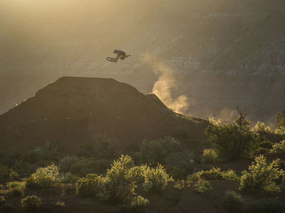 Dusty Wygle catching some air off a hip jump in Virgin, Utah. Michael Clark, FUJIFILM GFX 100 mirrorless digital camera.