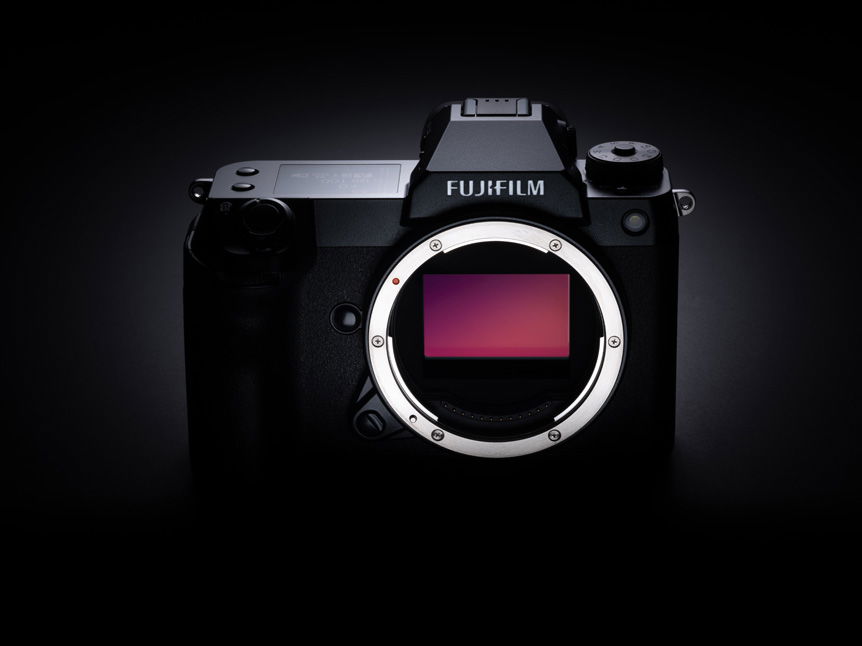 FUJIFILM GFX100S camera, front view without lens attached.