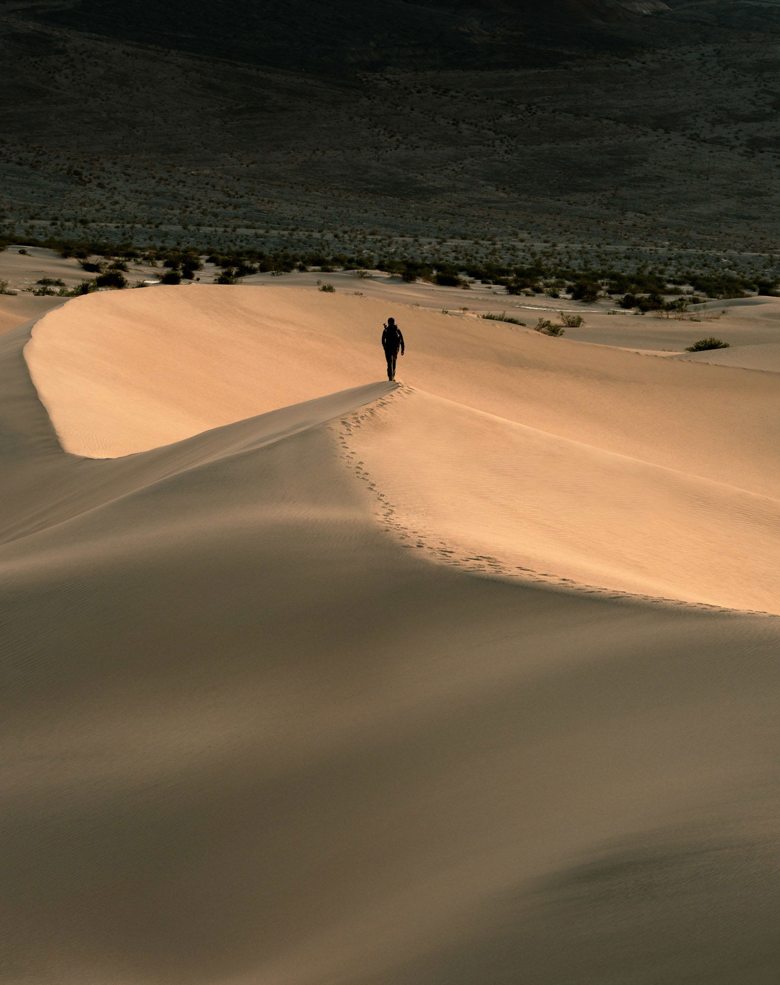 A lonesome figure is consumed by swathes of sand in Death Valley