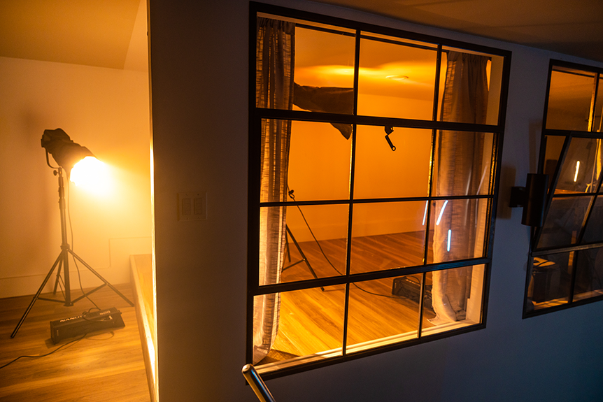 Photo of a window illuminated with orange light