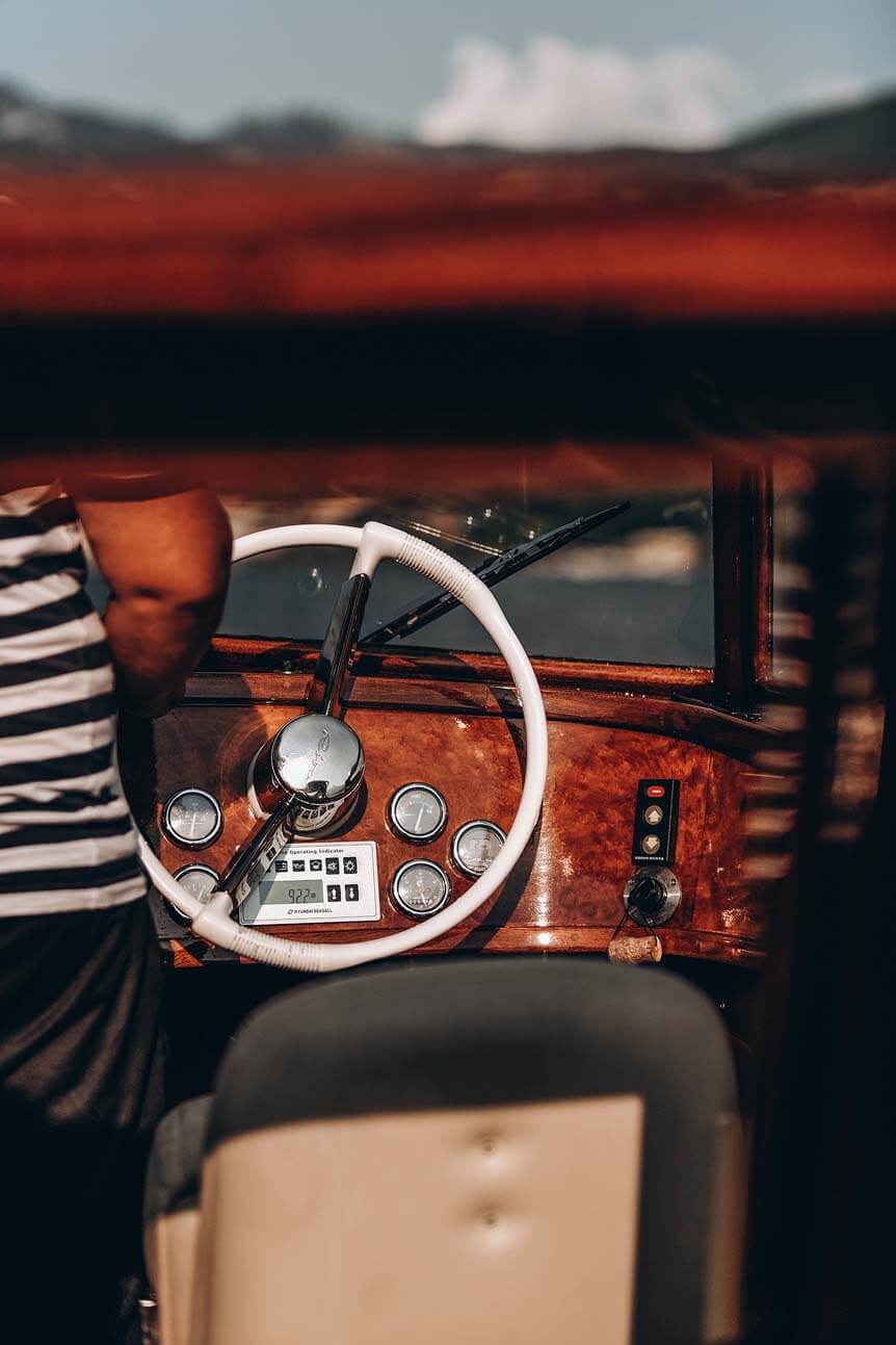Driver of speedboat at the wheel